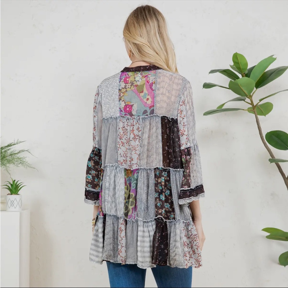 Young Threads Patchwork Boho Oversized Tunic Top Multicolor Small - Picture 4 of 15
